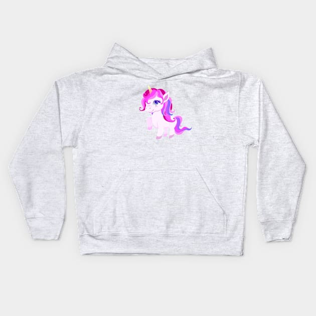 Cute Cartoon Unicorn Pink and Purple Kids Hoodie by Jim N Em Designs